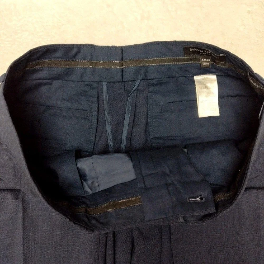Banana Republic Pants Mens 33x34 Blue Slim Flat Front Dress Marzotto Wool Suit